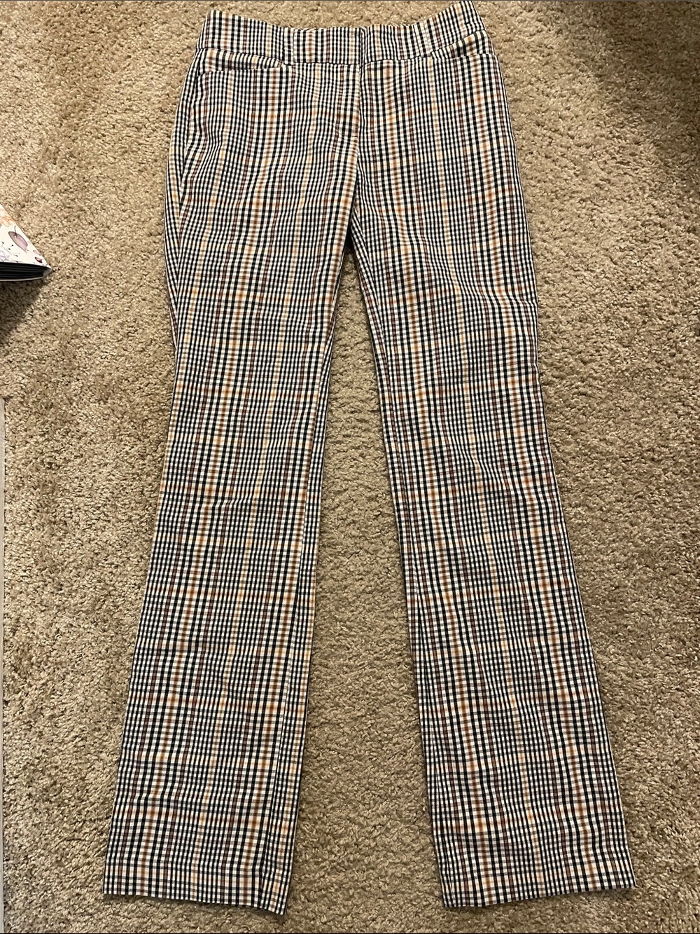 High-Waist Checked Trousers in Black, White & Tan